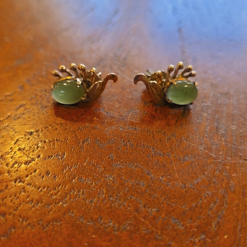 Gold and Jade Post Back Earrings